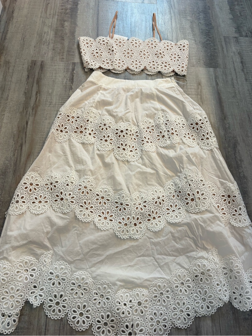 Style by GG White Eyelet Midi Skirt with Crop Top Medium